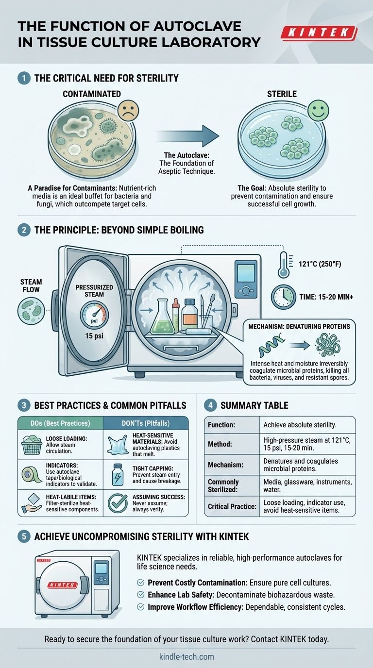 Quelle est la fonction de l'autoclave dans un laboratoire de culture tissulaire ? Assurer une stérilité absolue pour une croissance cellulaire réussie Guide Visuel
