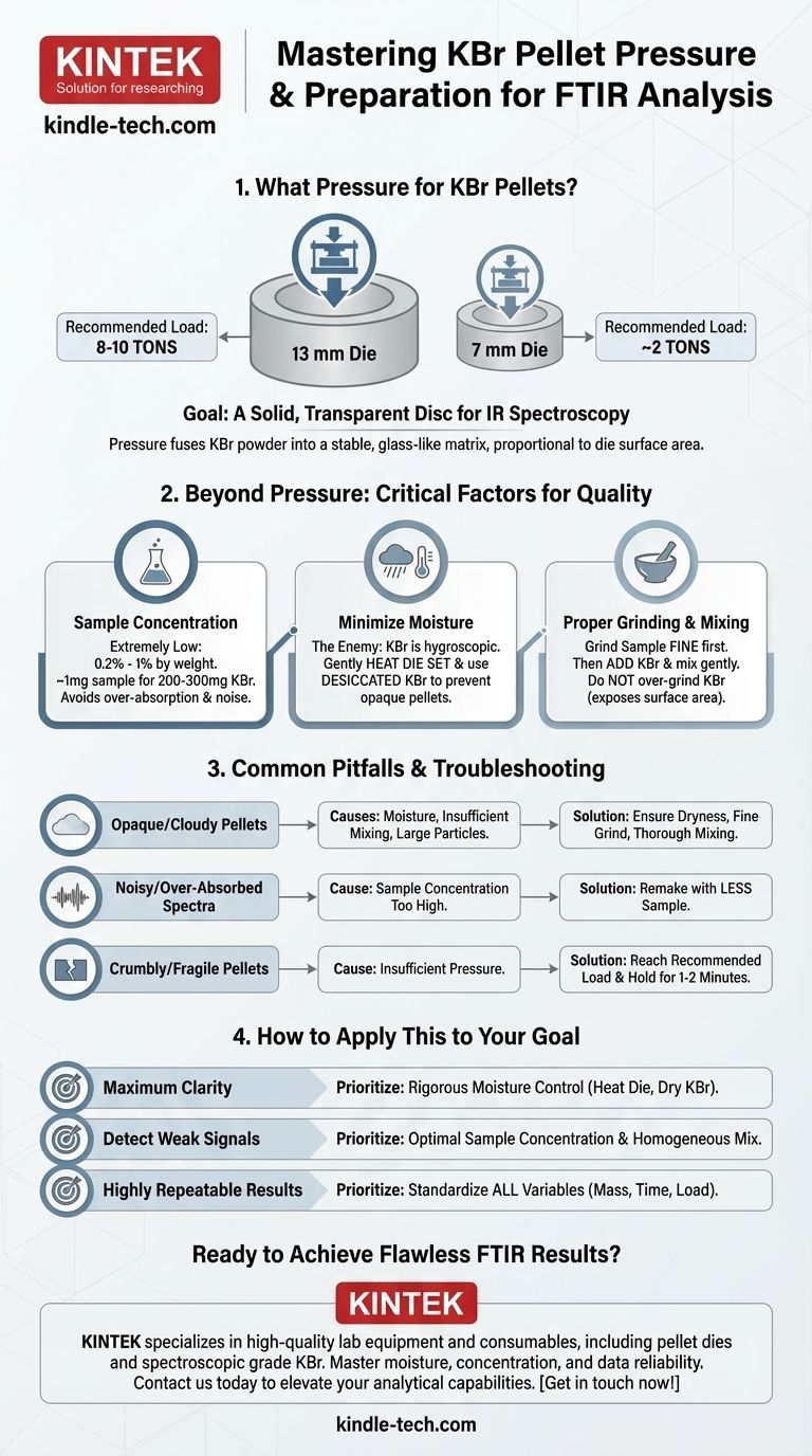 Quale pressione dovrebbero avere le pastiglie di KBr? Ottimizza la tua spettroscopia FTIR con il carico giusto Guida Visiva