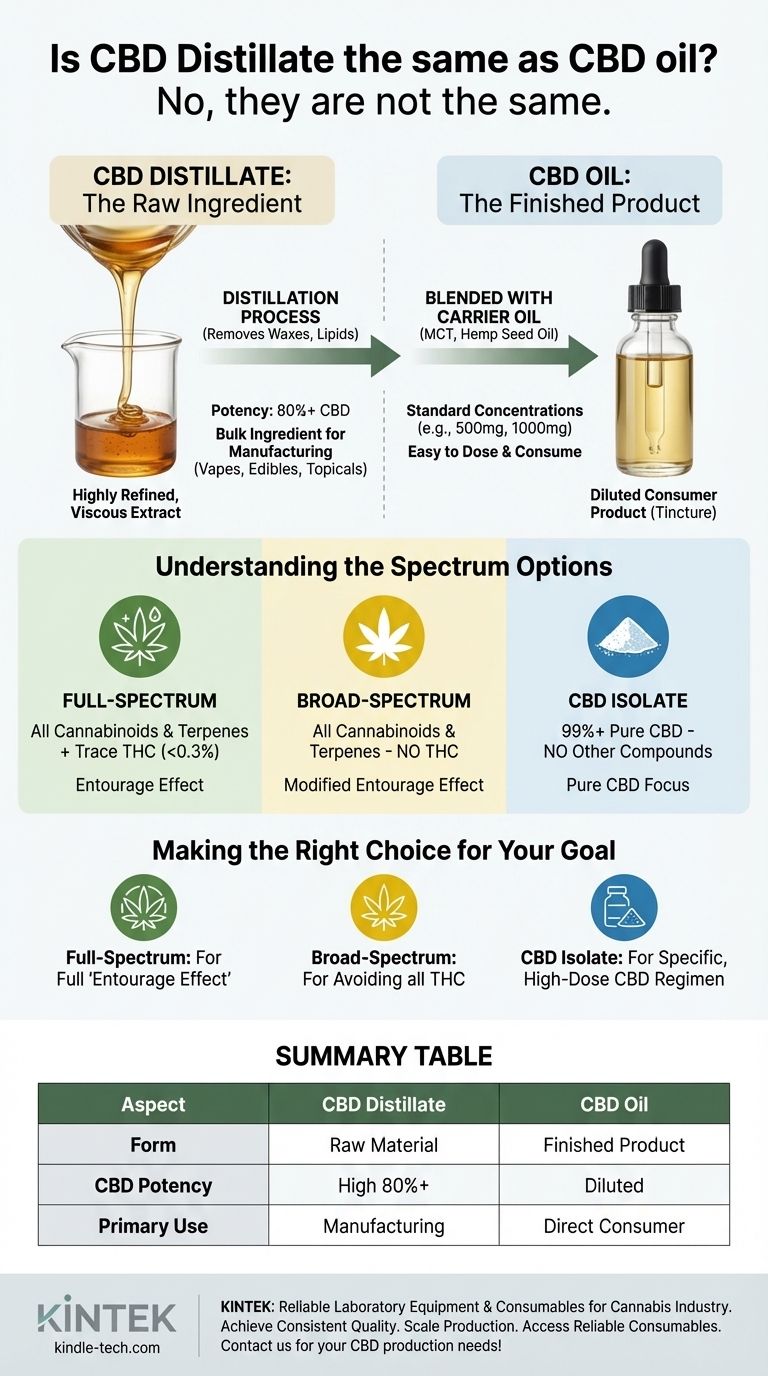 Il distillato di CBD è uguale all'olio di CBD? Comprendere l'ingrediente rispetto al prodotto finale Guida Visiva