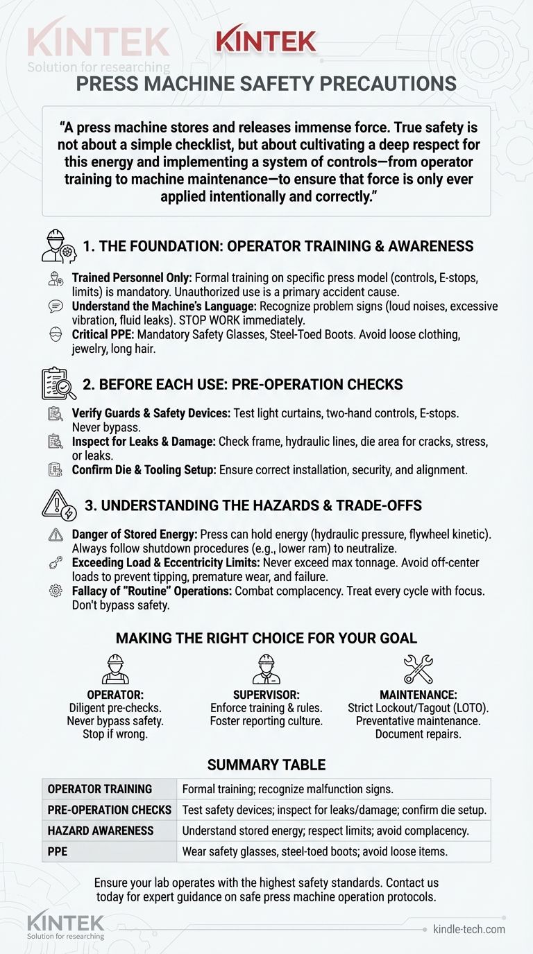 Quali precauzioni di sicurezza sono associate al funzionamento di una pressa? Garantire la sicurezza dell'operatore e prevenire incidenti Guida Visiva