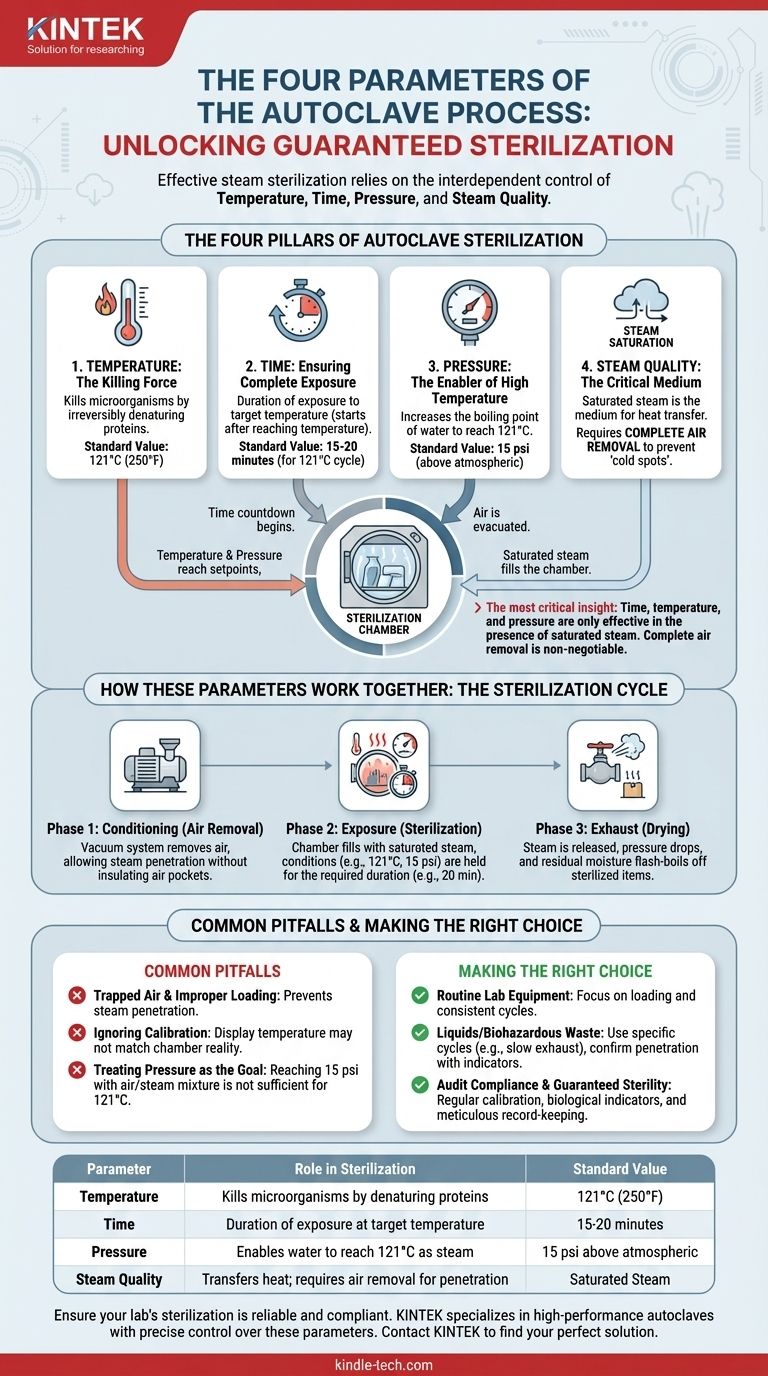 Quali sono i 4 parametri del processo di autoclave? Padroneggia la chiave per una sterilizzazione garantita Guida Visiva
