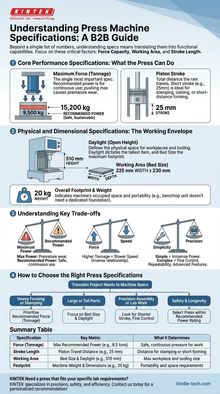 压力机的规格有哪些？找到适合您需求的正确吨位、行程和工作台尺寸 图解指南