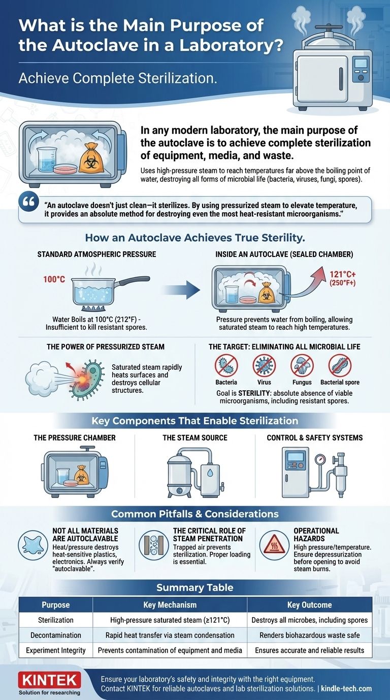 ¿Cuál es el propósito principal del autoclave en un laboratorio? Lograr la esterilización absoluta con vapor a alta presión Guía Visual