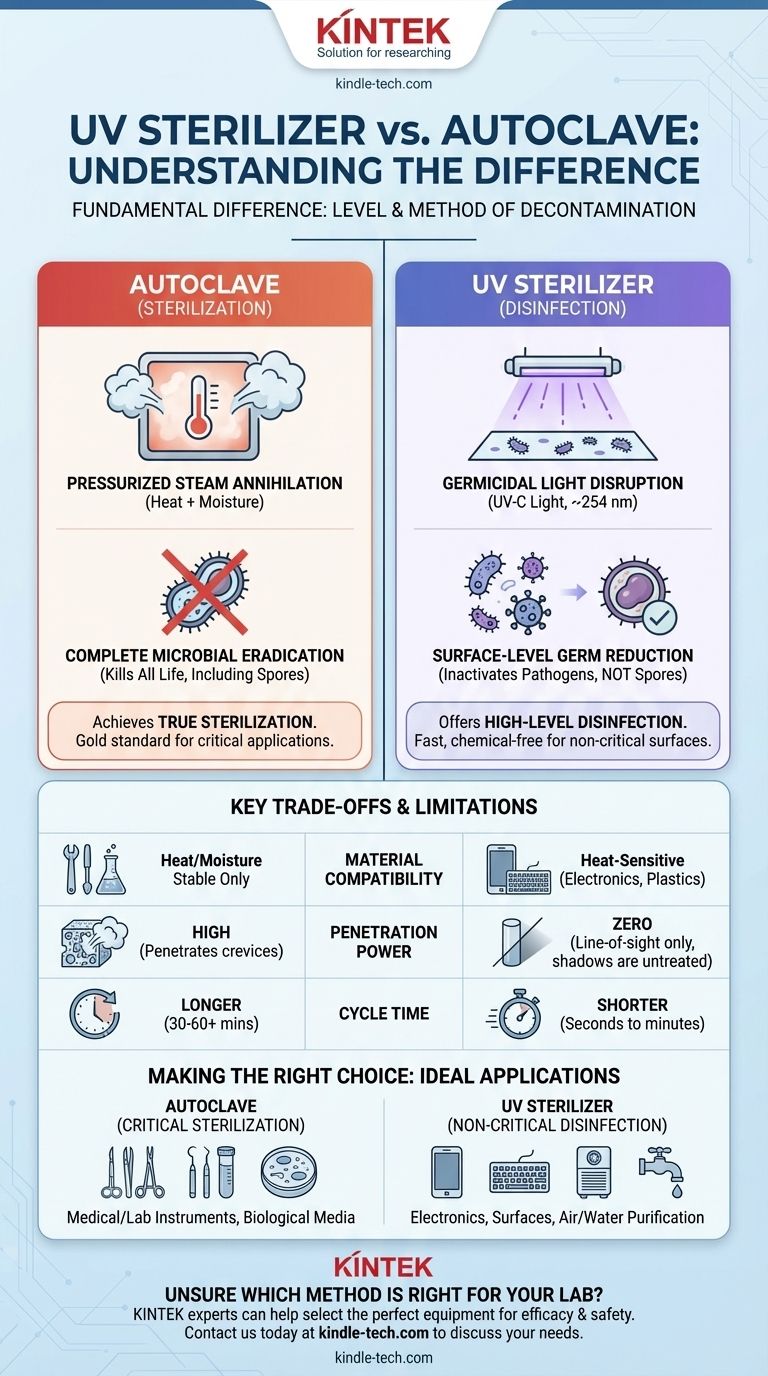 ما الفرق بين معقم الأشعة فوق البنفسجية وجهاز التعقيم بالبخار (الأوتوكلاف)؟ شرح التعقيم مقابل التطهير دليل مرئي
