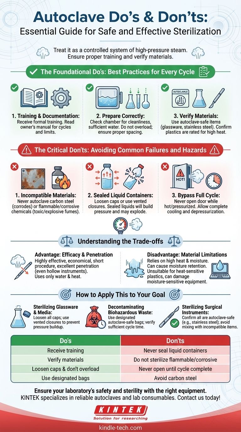 オートクレーブ使用における注意点（Do's & Don'ts）：安全で効果的な滅菌のためのガイド ビジュアルガイド