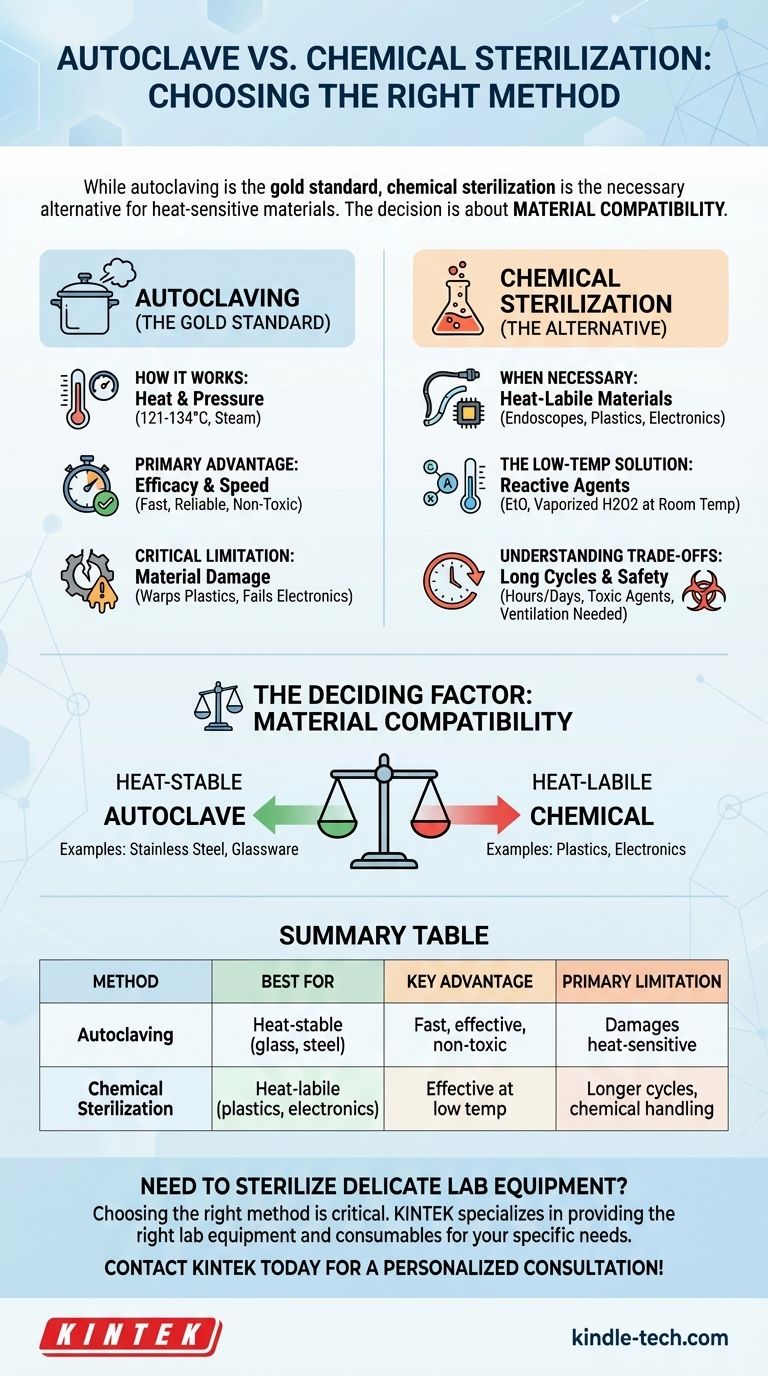 화학적 멸균이 오토클레이브의 대안으로 사용되는 이유는 무엇인가요? 열에 민감한 장비를 안전하게 멸균하기 위해 시각적 가이드