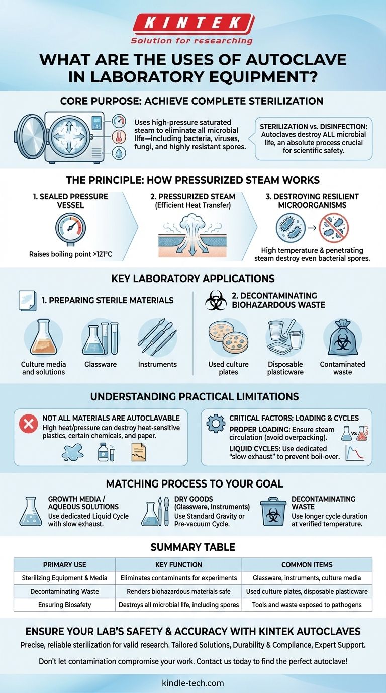 Was sind die Verwendungszwecke eines Autoklaven in Laborgeräten? Gewährleisten Sie sterile Bedingungen für Ihre Forschung Visuelle Anleitung