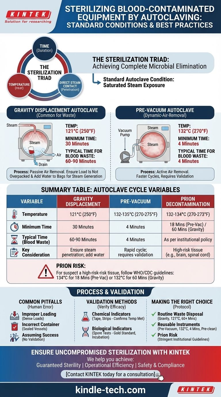 Quelles sont les conditions standard de stérilisation du matériel contaminé par le sang par autoclavage ? Assurer une stérilité et une sécurité complètes Guide Visuel