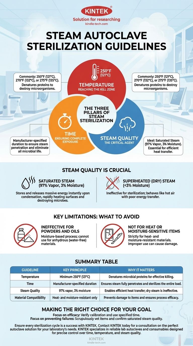 蒸気オートクレーブで品目を滅菌する際のガイドラインは何ですか？滅菌保証のための3つの柱をマスターする ビジュアルガイド