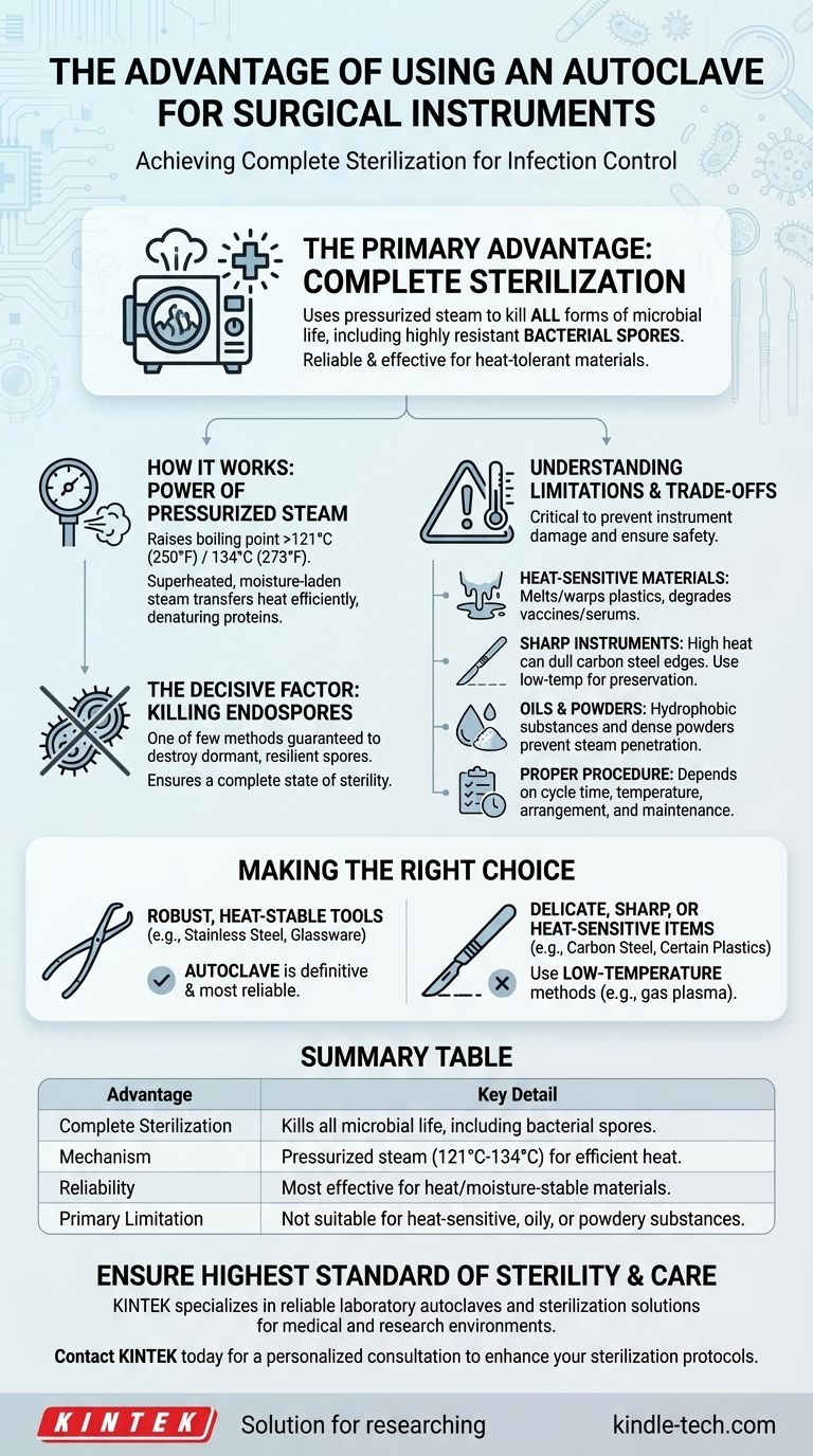 Welchen Vorteil bietet die Verwendung eines Autoklaven zur Sterilisation chirurgischer Instrumente? Erzielen Sie eine vollständige Sterilisation mit Dampf Visuelle Anleitung