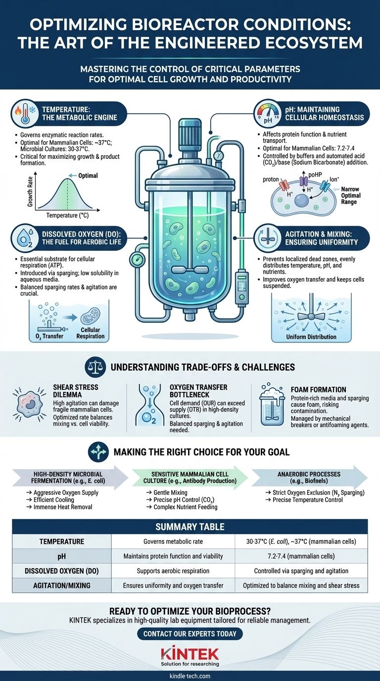バイオリアクターで維持される条件は何ですか？最適な細胞増殖のための温度、pH、酸素、および混合の管理 ビジュアルガイド