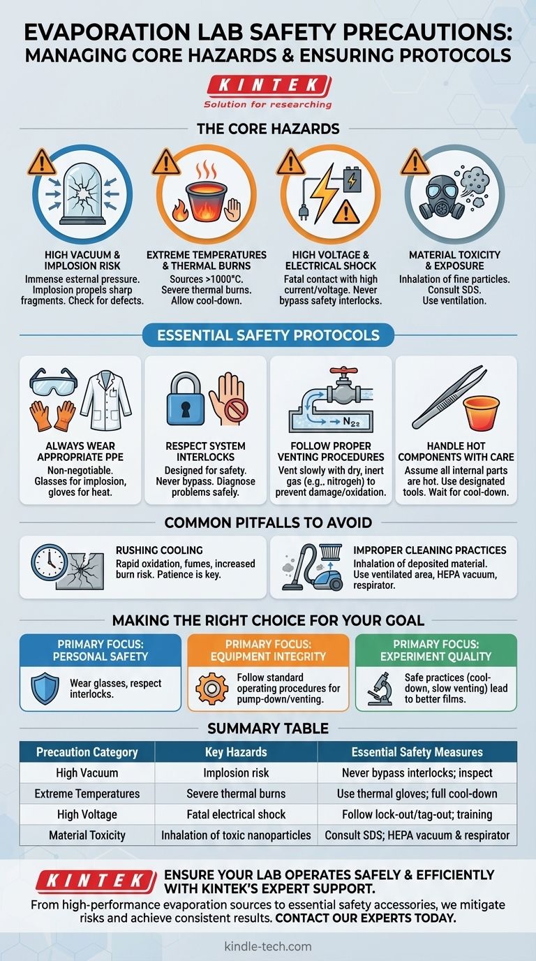 Quali precauzioni dovrebbero essere prese durante il laboratorio di evaporazione? Padronanza della sicurezza ad alto vuoto e ad alta temperatura Guida Visiva
