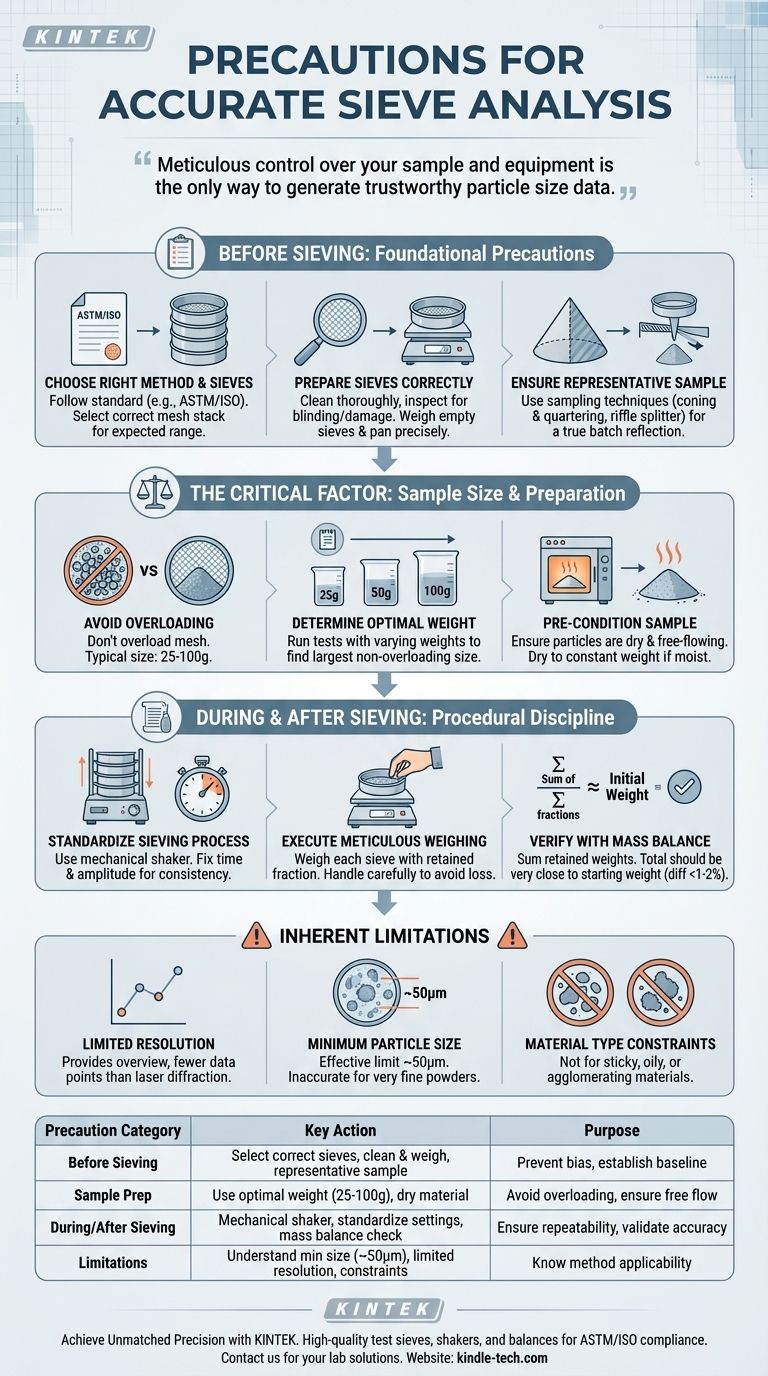 ما هي الاحتياطات الواجب اتخاذها عند إجراء تحليل المنخل؟ ضمان بيانات دقيقة لحجم الجسيمات دليل مرئي