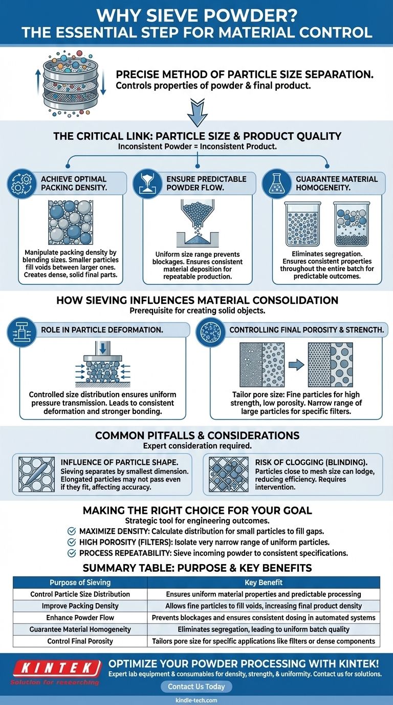 분말을 체로 쳐야 하는 이유는 무엇인가요? 우수한 제품을 위한 정밀한 입자 제어 달성 시각적 가이드