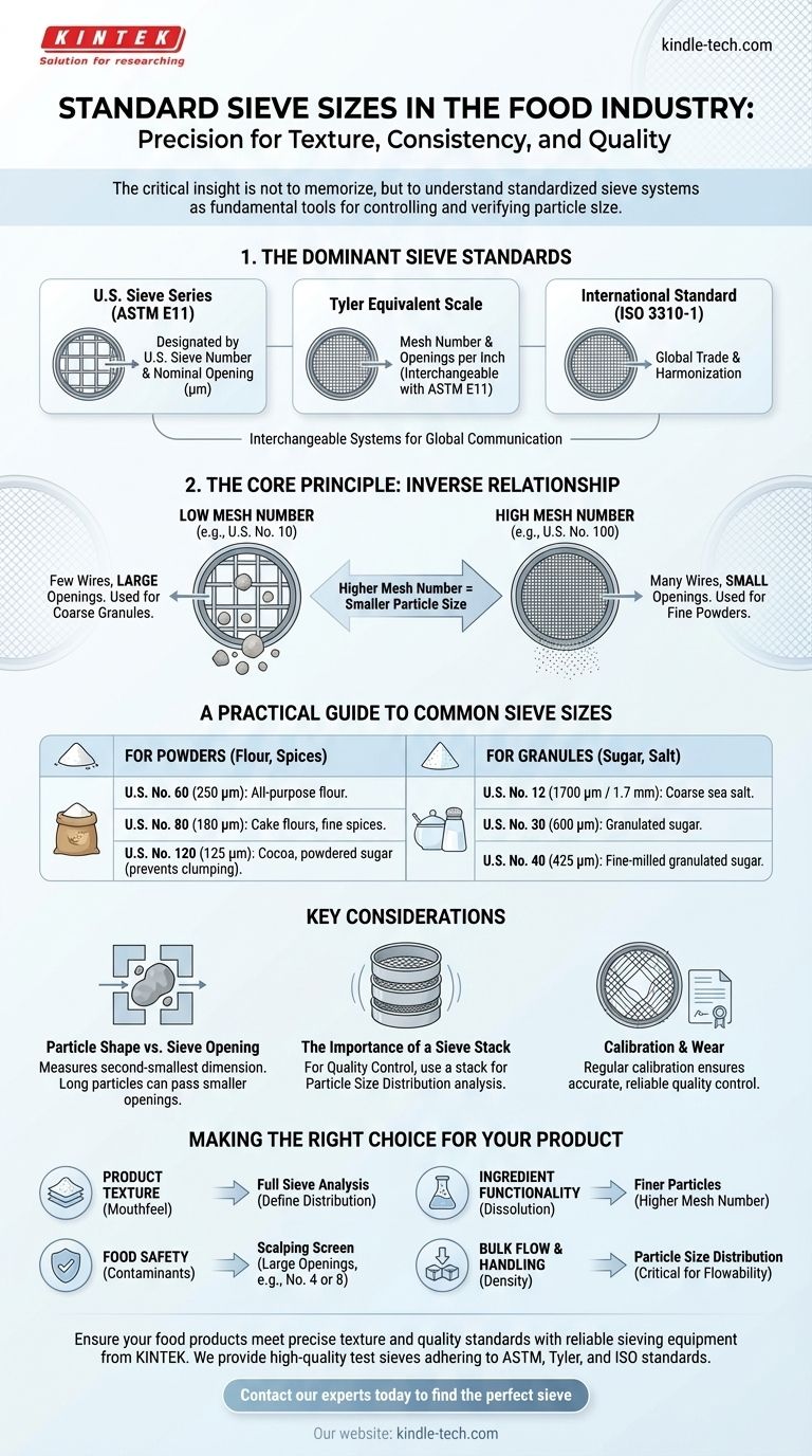 ¿Cuáles son los tamaños de tamiz estándar utilizados en la industria alimentaria? Una guía de las normas ASTM, Tyler e ISO Guía Visual