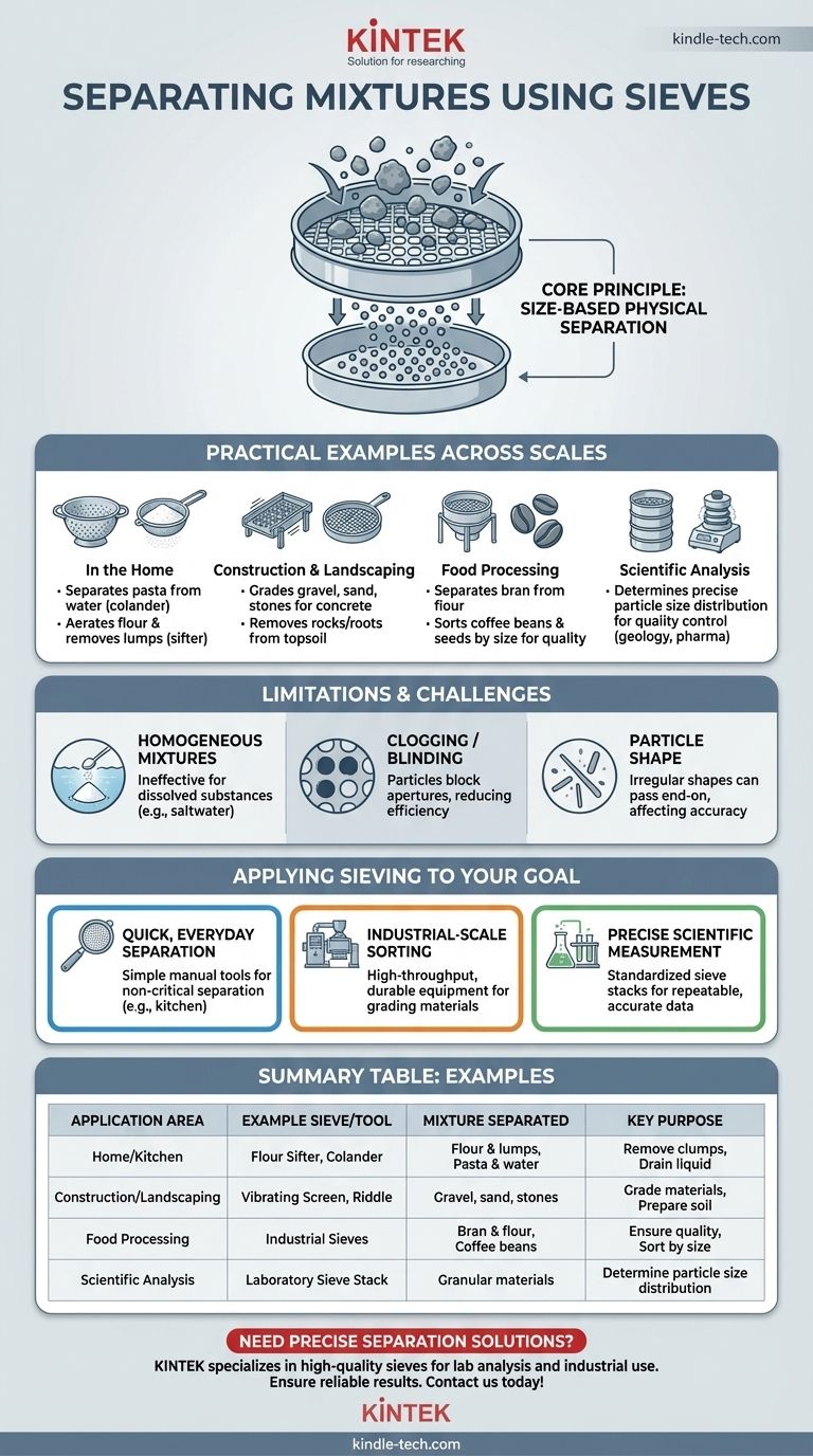 Quali sono gli esempi di separazione di miscele tramite setacciatura? Dalle cucine ai laboratori Guida Visiva