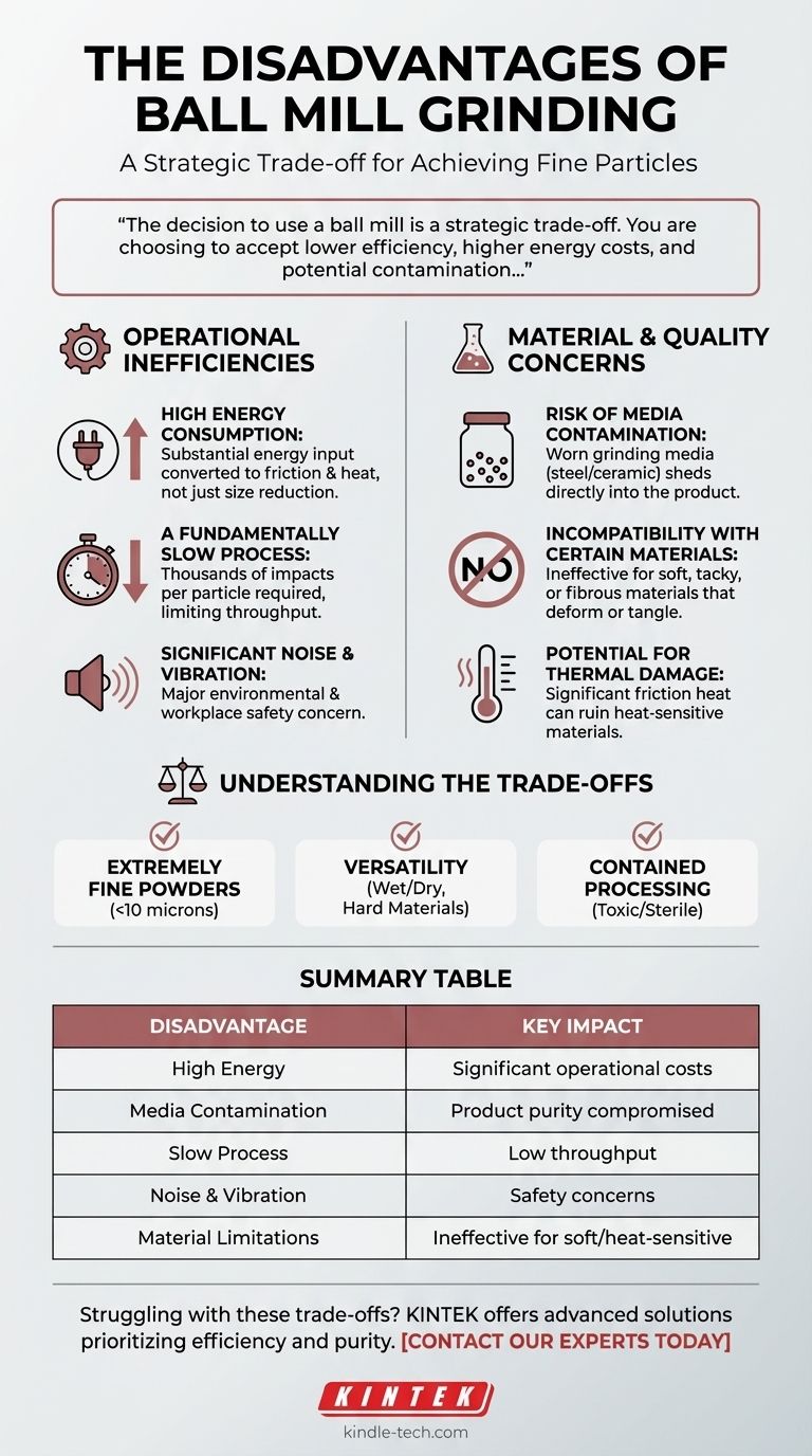 What are the disadvantages of ball mill grinding? High Energy Use, Contamination, and Slow Processing Visual Guide