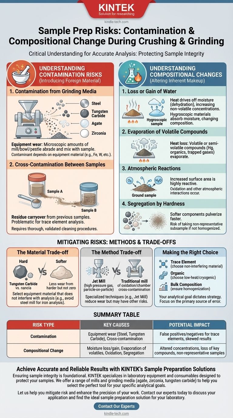 분쇄 및 연삭 과정에서 발생할 수 있는 오염 및 성분 변화의 유형은 무엇입니까? 샘플 무결성 보호 시각적 가이드