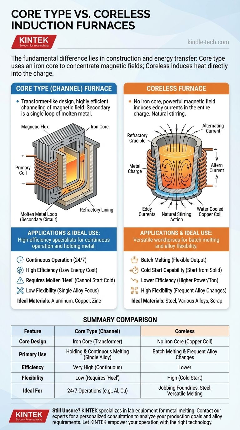 ما هو الفرق بين فرن الحث ذي القلب (Core Type) والفرن الحثي الخالي من القلب (Coreless Induction Furnace)؟ اختر الأداة المناسبة لمسبكك دليل مرئي