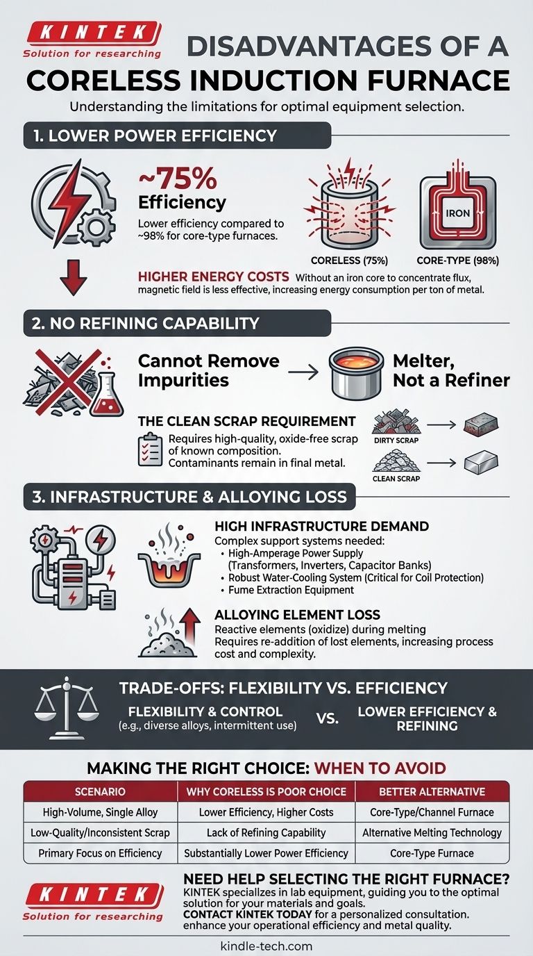 ما هي عيوب فرن الحث بدون قلب؟ قيود رئيسية في الكفاءة والتكرير دليل مرئي