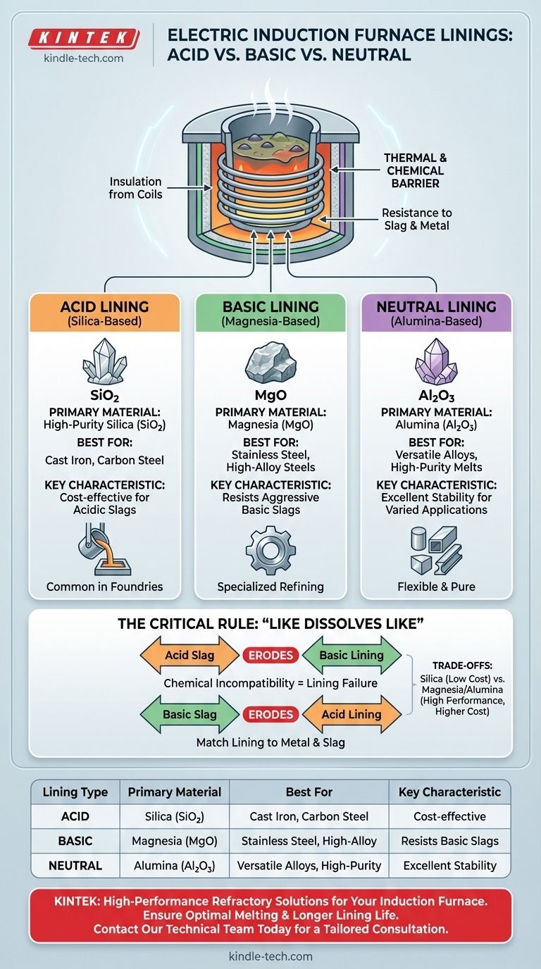 ¿Cuáles son los materiales para el revestimiento ácido y el revestimiento básico en un horno de inducción eléctrico? Elija el refractario adecuado para su fundición Guía Visual