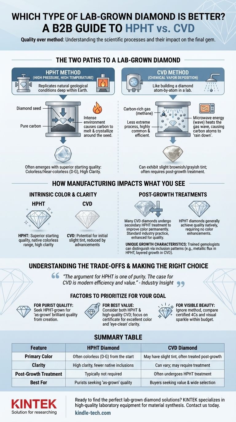 Which type of lab-grown diamond is better? HPHT vs. CVD for Superior Quality Visual Guide