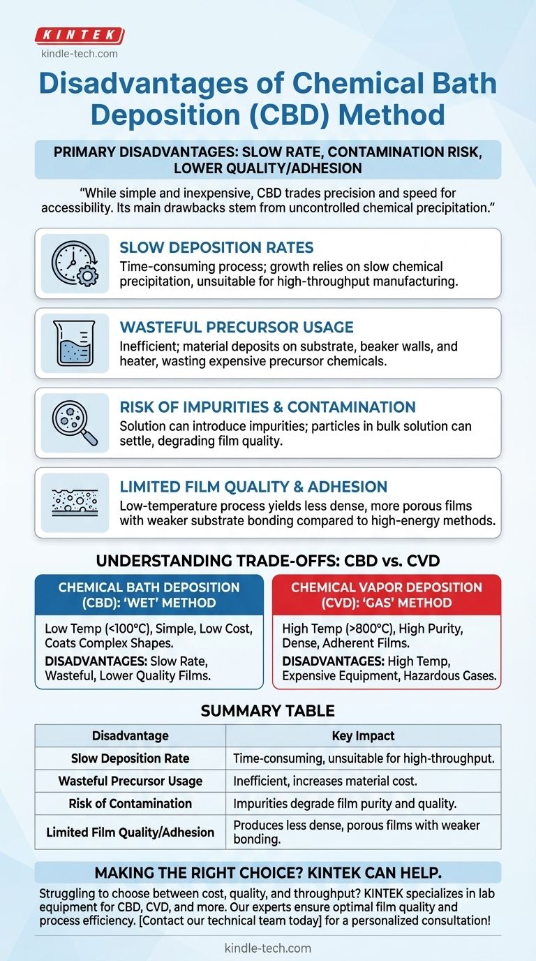 ما هي عيوب طريقة الترسيب بالحمام الكيميائي؟ معدلات بطيئة، تلوث، وجودة غشاء رديئة دليل مرئي