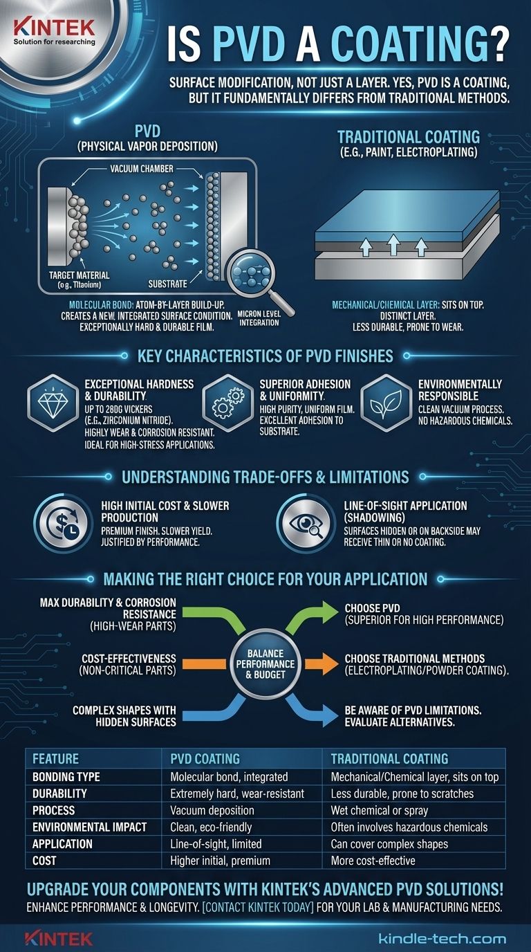 هل الترسيب الفيزيائي للبخار (PVD) طلاء؟ اكتشف عملية تعديل السطح الفائقة دليل مرئي