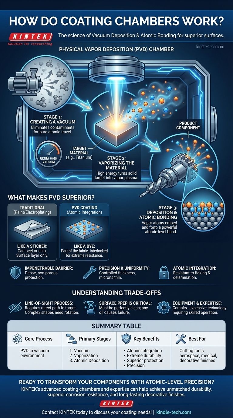 Wie funktionieren Beschichtungskammern? Erzielen Sie eine Oberflächenumwandlung auf atomarer Ebene mit PVD Visuelle Anleitung