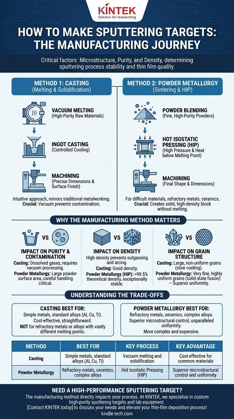Come si producono i target di sputtering? Spiegazione dei metodi di colata rispetto alla metallurgia delle polveri Guida Visiva