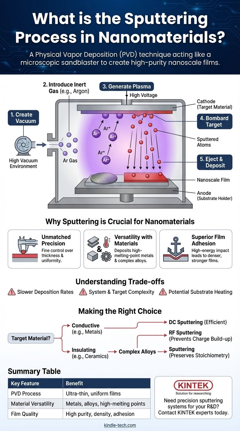 ما هي عملية الترسيب بالرش في المواد النانوية؟ دليل لترسيب الأغشية الرقيقة بدقة دليل مرئي