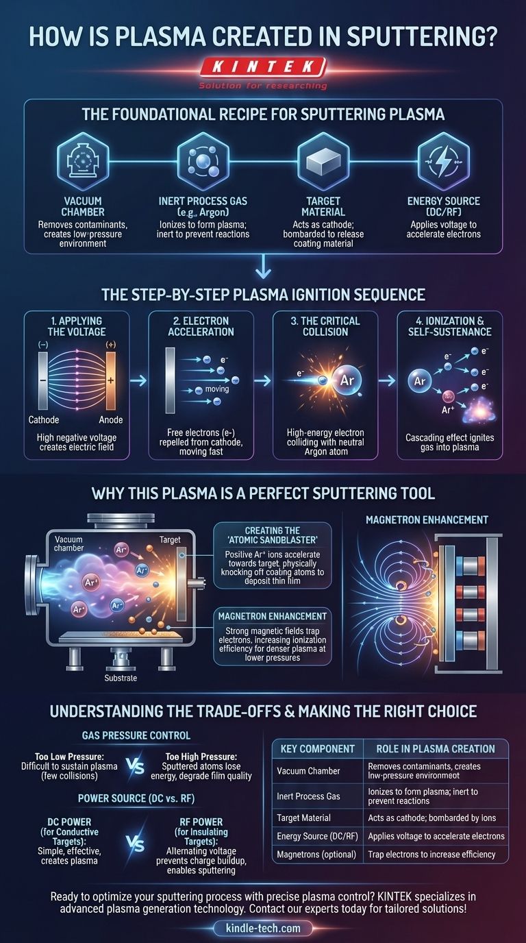 كيف يتم إنشاء البلازما في عملية الرش (Sputtering)؟ إشعال سحابة أيونية مُتحكم بها للأغشية الرقيقة الدقيقة دليل مرئي