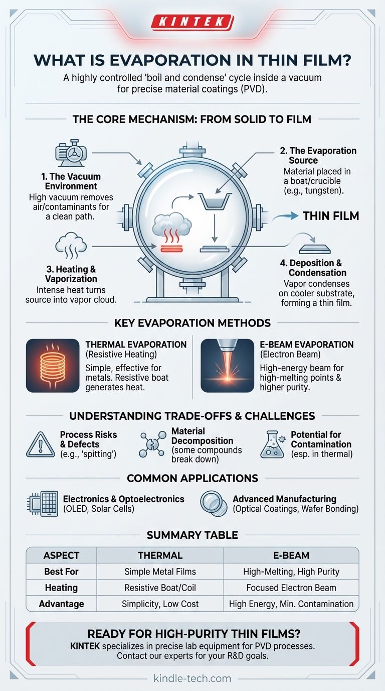 ما هو التبخير في الأغشية الرقيقة؟ دليل للطلاء عالي النقاء بتقنية PVD دليل مرئي
