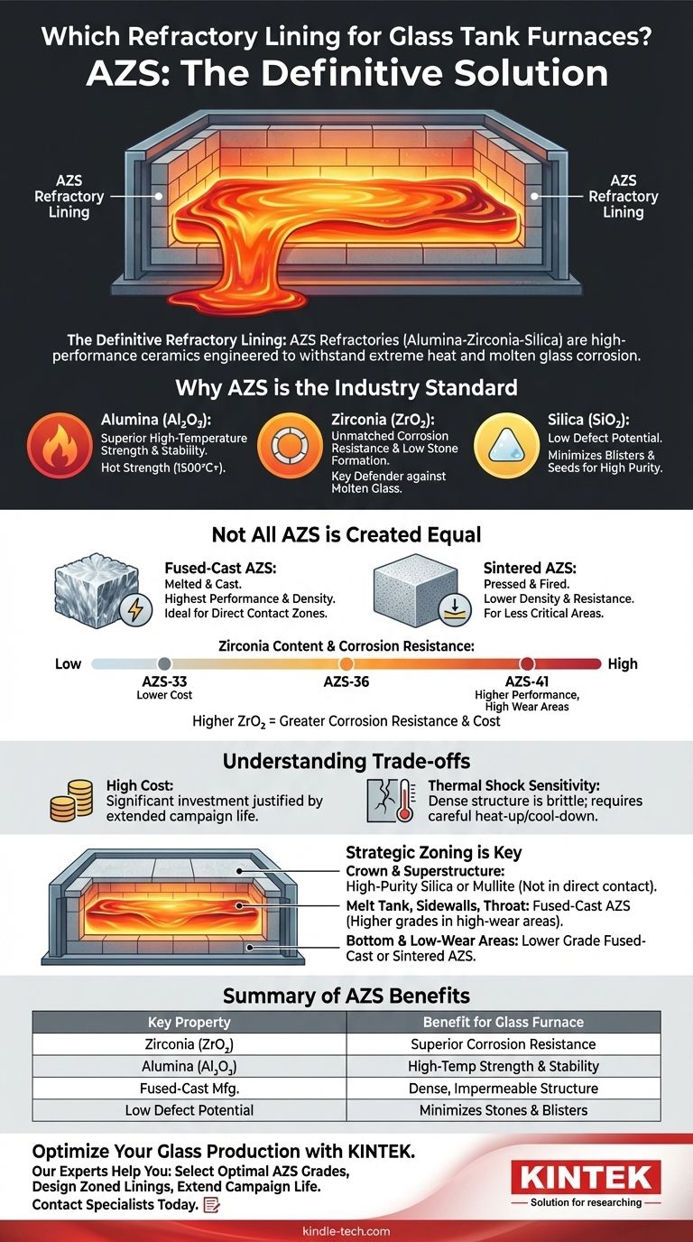 Quale tipo di rivestimento refrattario viene utilizzato in un forno per vasche di vetro? Refrattari AZS per una Qualità Superiore del Vetro Guida Visiva