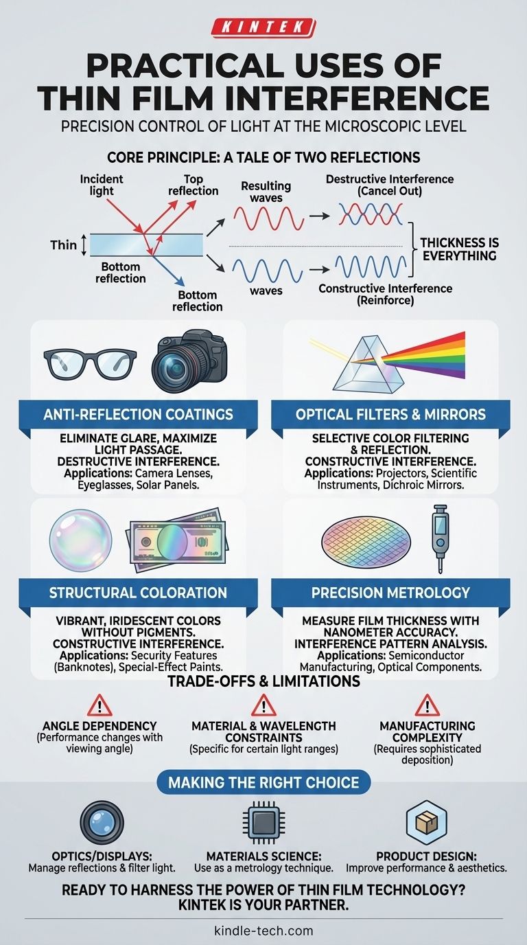 Quali sono gli usi pratici dell'interferenza dei film sottili? Controllare la luce per l'ottica, la sicurezza e la produzione Guida Visiva