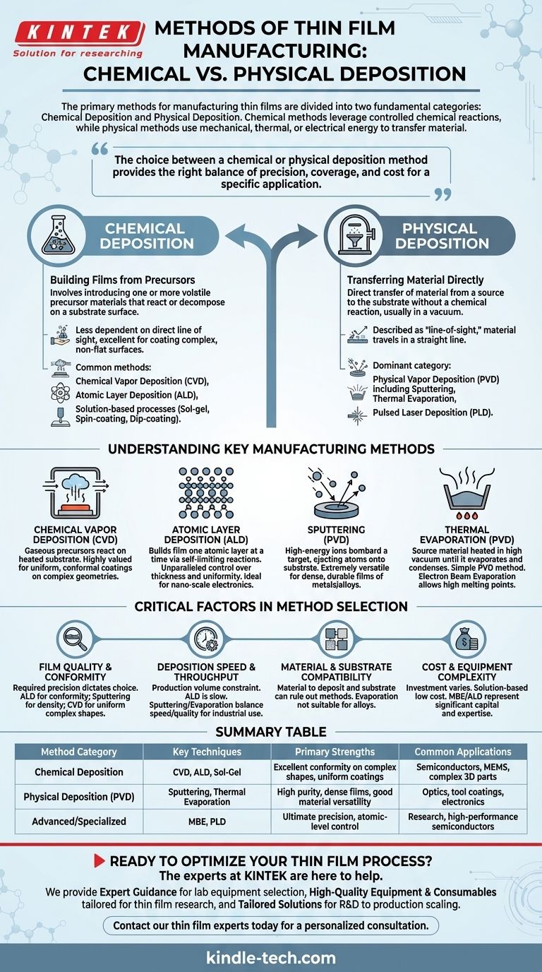 ¿Cuáles son los métodos de fabricación de películas delgadas? Una guía sobre la deposición química frente a la física Guía Visual