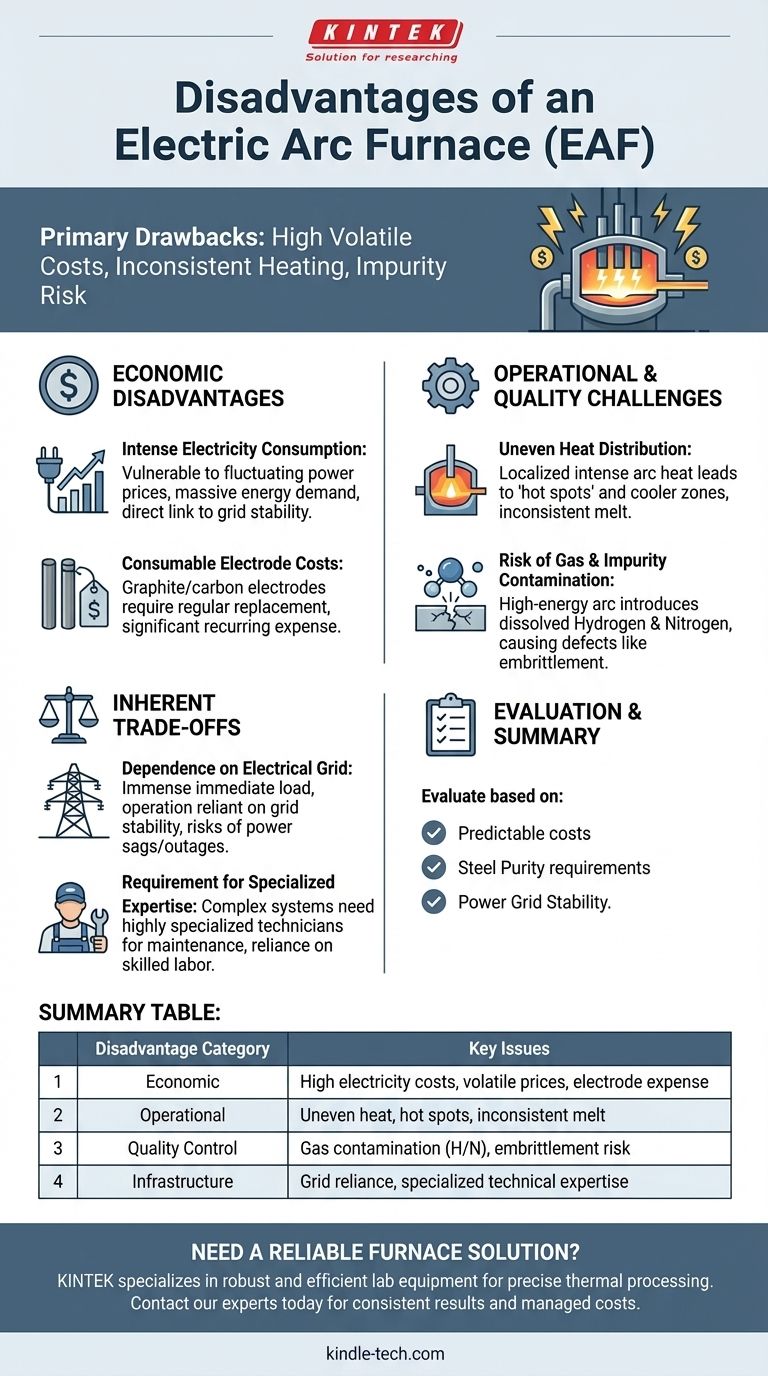 Qual é a desvantagem de um forno elétrico a arco? Altos Custos, Calor Inconsistente e Riscos de Qualidade Guia Visual