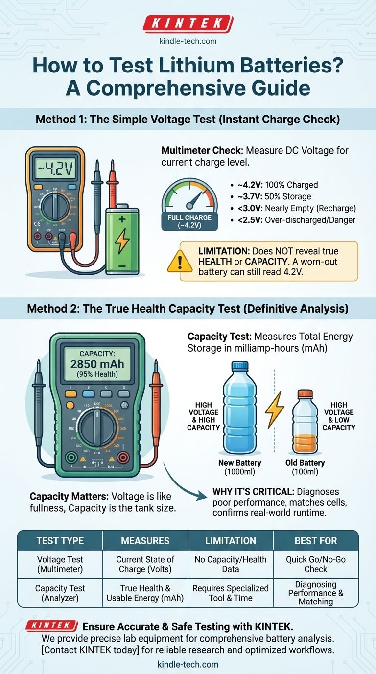 هل هناك طريقة لاختبار بطاريات الليثيوم؟ فهم الجهد مقابل الصحة الحقيقية دليل مرئي