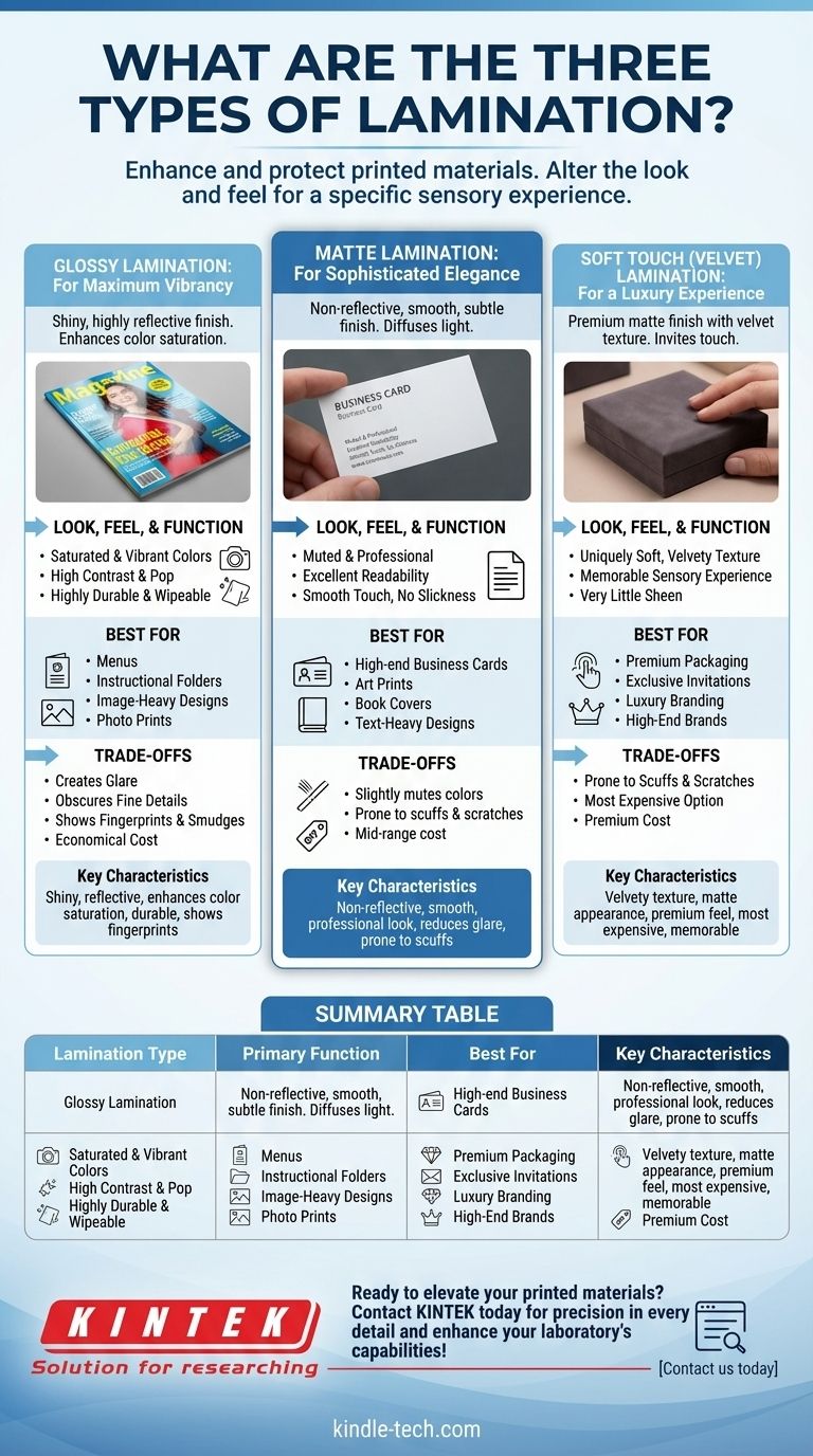 ¿Cuáles son los tres tipos de laminado? Elija el acabado perfecto para su proyecto de impresión Guía Visual
