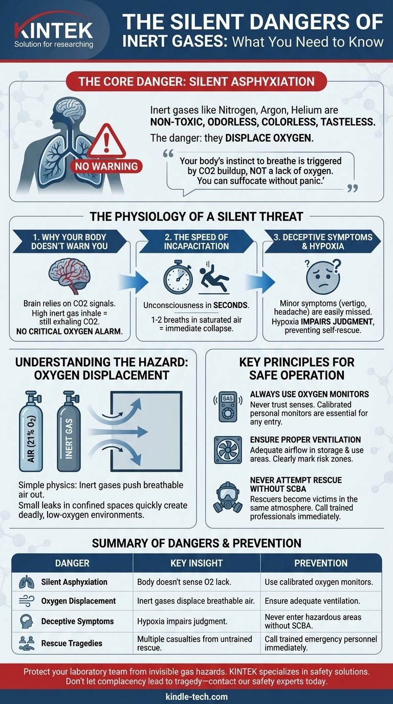 ما هي المخاطر التي يجب أن تكون على دراية بها عند العمل بالغازات الخاملة؟ مخاطر الاختناق الصامت وإزاحة الأكسجين دليل مرئي