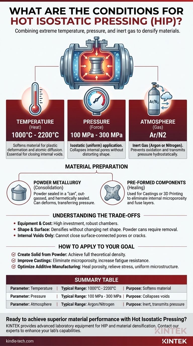 Quais são as condições para a prensagem isostática a quente? Desbloqueie a Densidade Máxima do Material Guia Visual
