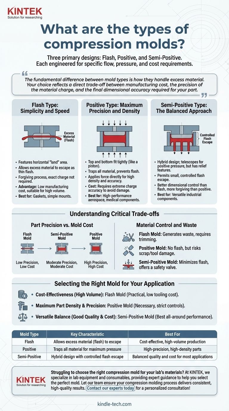 圧縮成形金型の種類とは？フラッシュ型、ポジティブ型、セミポジティブ型を解説 ビジュアルガイド