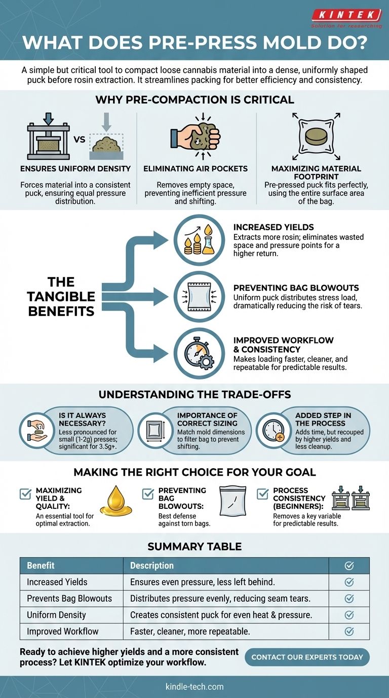 프리프레스 몰드는 어떤 역할을 하나요? 로진 수율을 극대화하고 백 파열을 방지합니다. 시각적 가이드