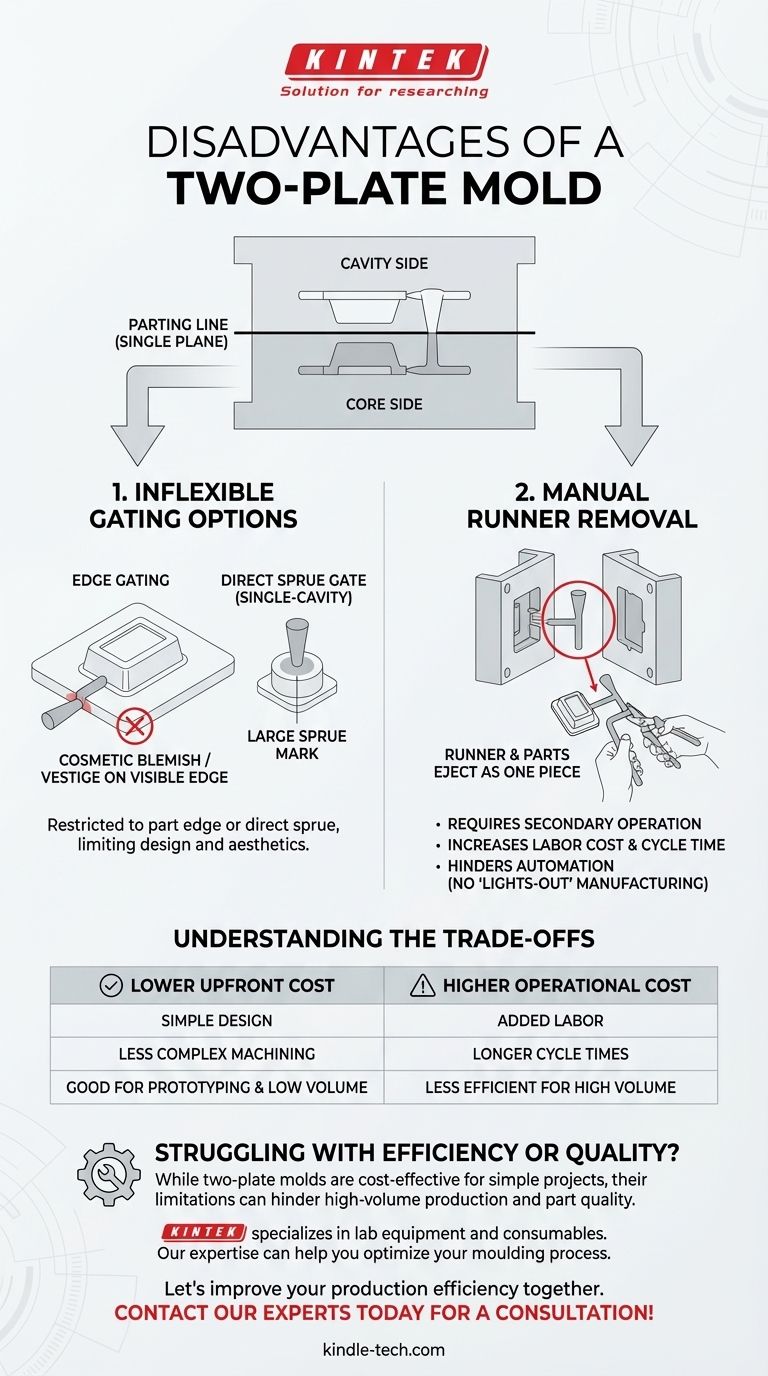 2판 금형의 단점은 무엇입니까? 비유연한 게이팅 및 수동 러너 제거 시각적 가이드
