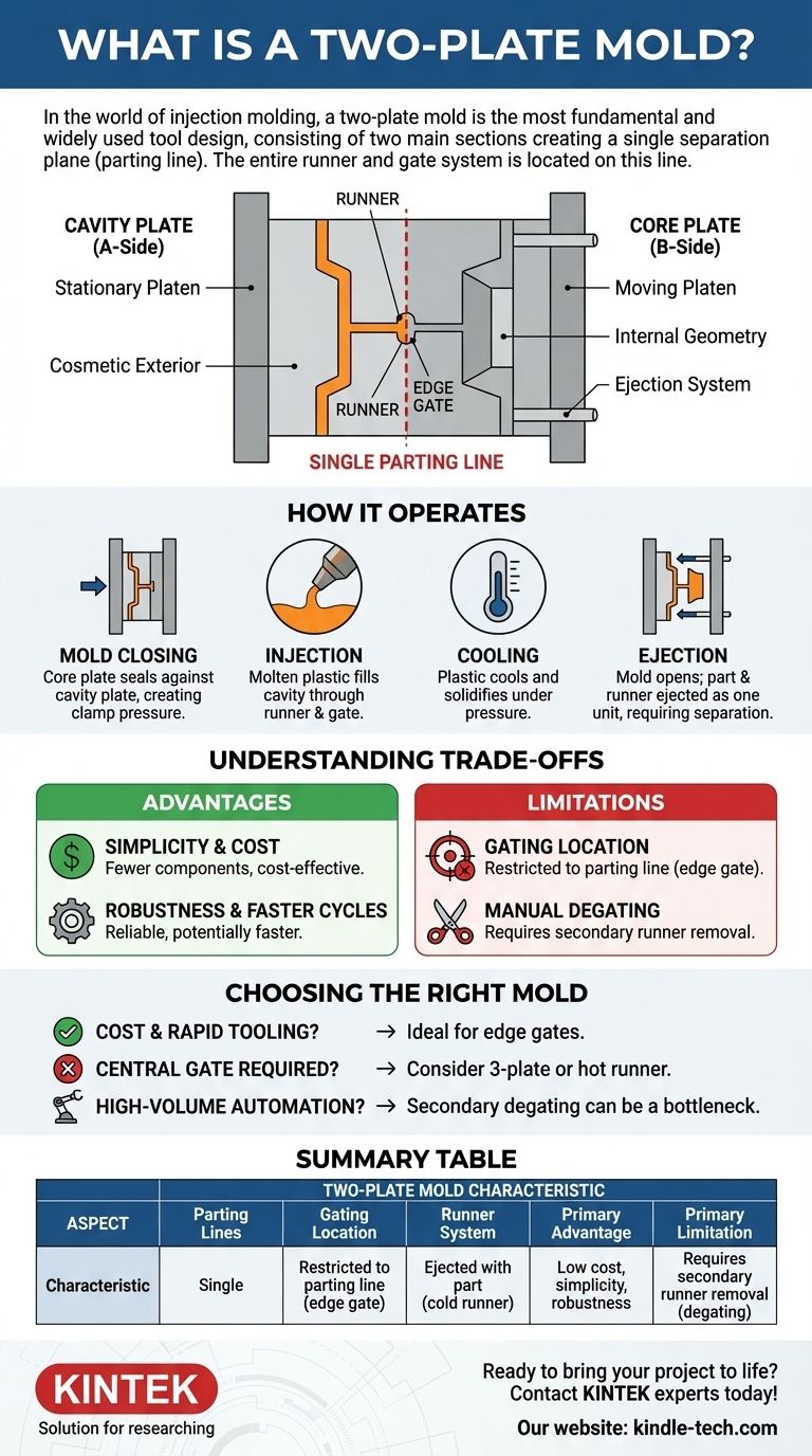 ¿Qué es un molde de dos placas? La base sencilla y rentable del moldeo por inyección Guía Visual