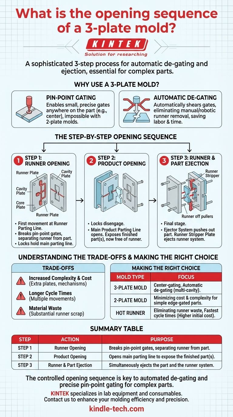 ¿Cuál es la secuencia de apertura de un molde de 3 placas? Dominio del desgate automático para un moldeo de precisión Guía Visual