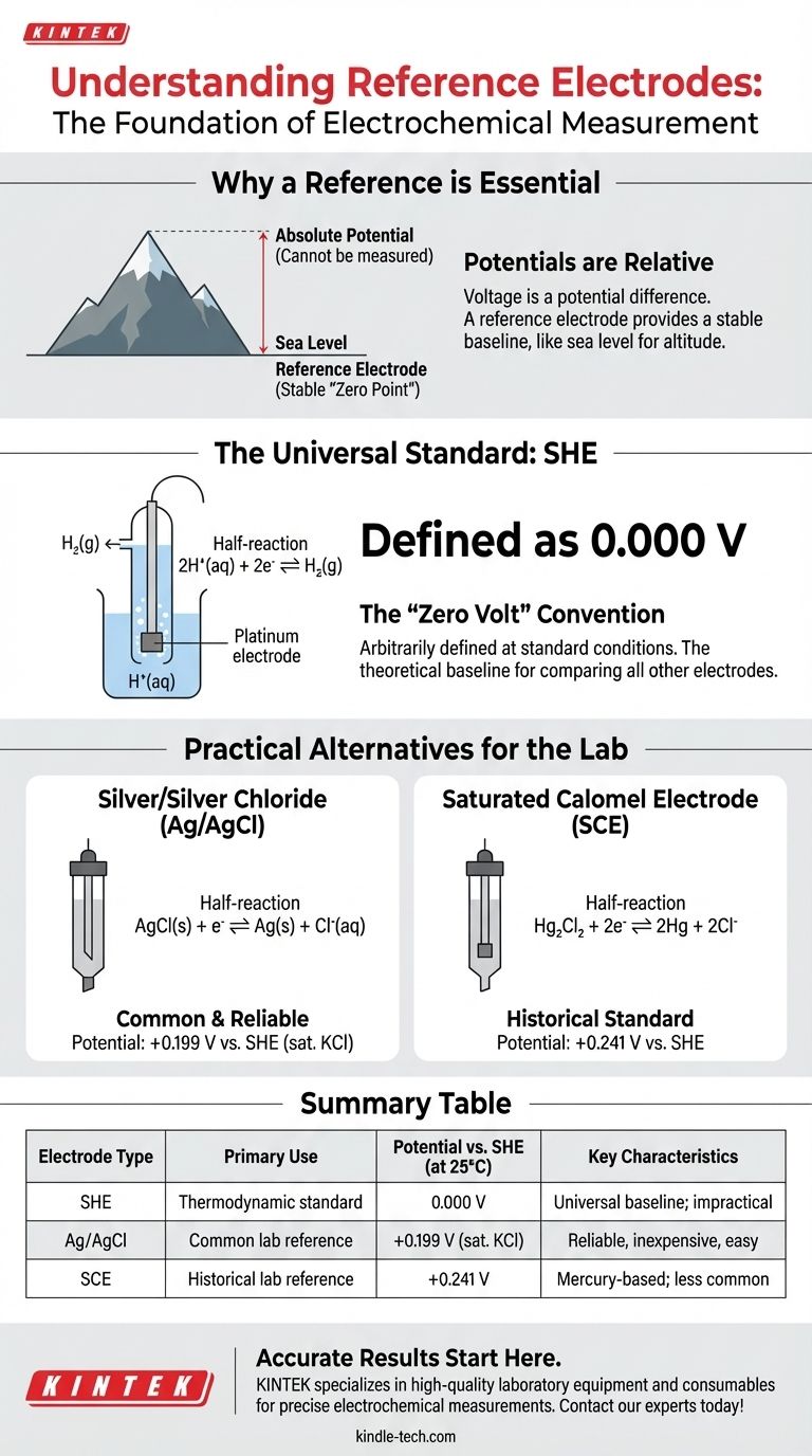Which electrode is used as a reference electrode for measuring half-cell potentials? Understanding the Universal Standard Visual Guide