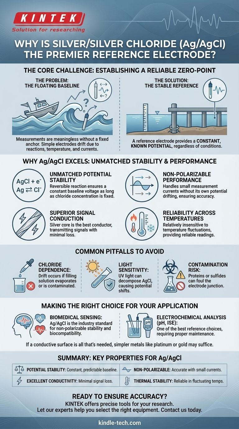 은/염화은(silver chloride)이 전극으로 가장 유용한 이유는 무엇인가요? 안정적이고 정확한 전압 측정을 달성하기 위해 시각적 가이드