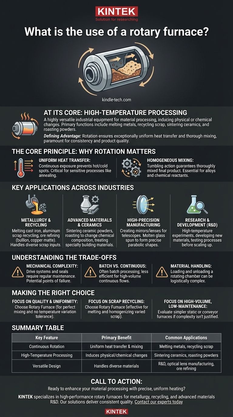 What is the use of a rotary furnace? Achieve Uniform Heating and Mixing for Superior Results Visual Guide
