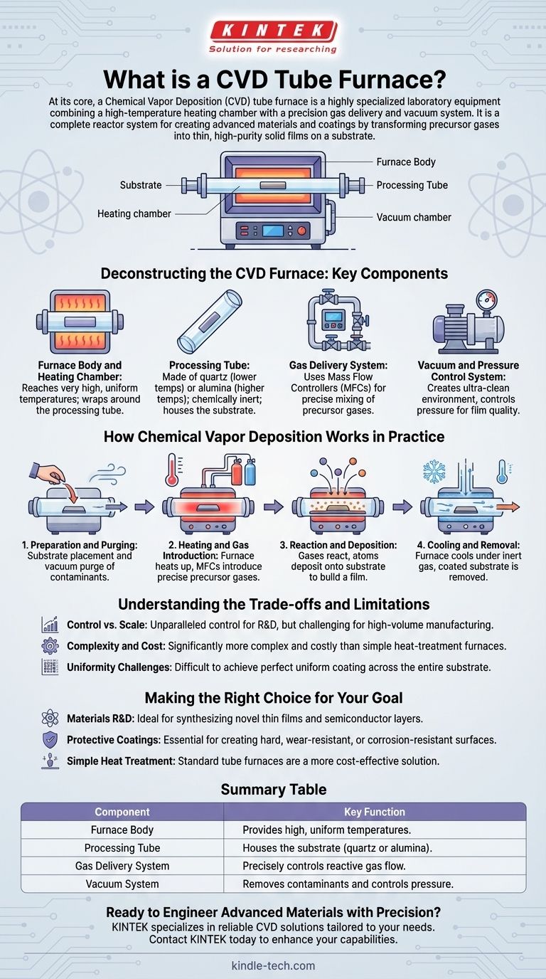 ما هو فرن الأنبوب للترسيب الكيميائي للبخار؟ دليل شامل لترسيب الأغشية الرقيقة دليل مرئي